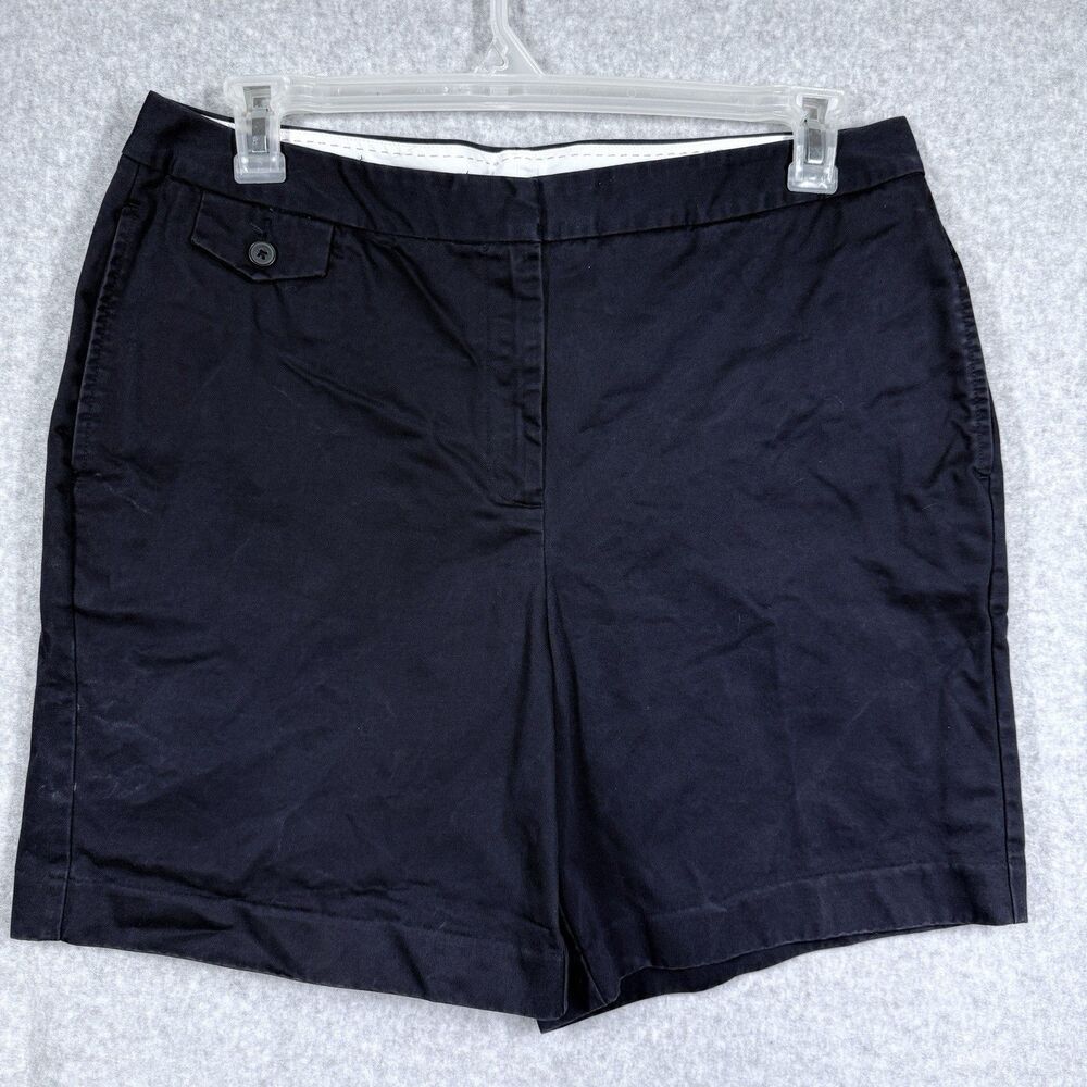 Lands' End Chino Shorts Women 14 Navy Blue Excellent Cotton Twill Mid Rise